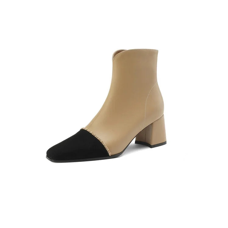 LeShion Of Chanmeb Natural Genuine Leather Boots Luxury Brand Designer Mix-color Kid Suede Ankle Boot Ladies Autumn Winter Shoes