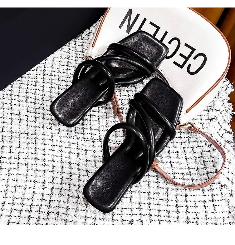 Elegant Ladies Glass Tacones Slippers Open Toe Thick Band Sandals Women High Heels Shoes Wedges Open Toe Slides Beach Sandalias