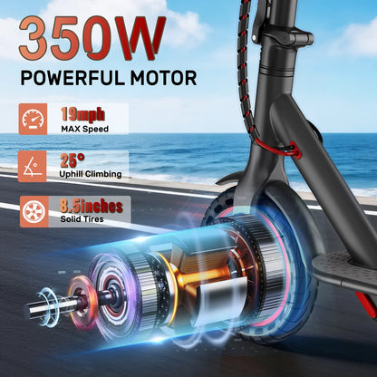 Electric Scooter -8.5'' Solid Tires, 19 MPH Max Speed, 350W Motor, 16 Miles Range,Adjustable Speed Foldable Commuter Scooter