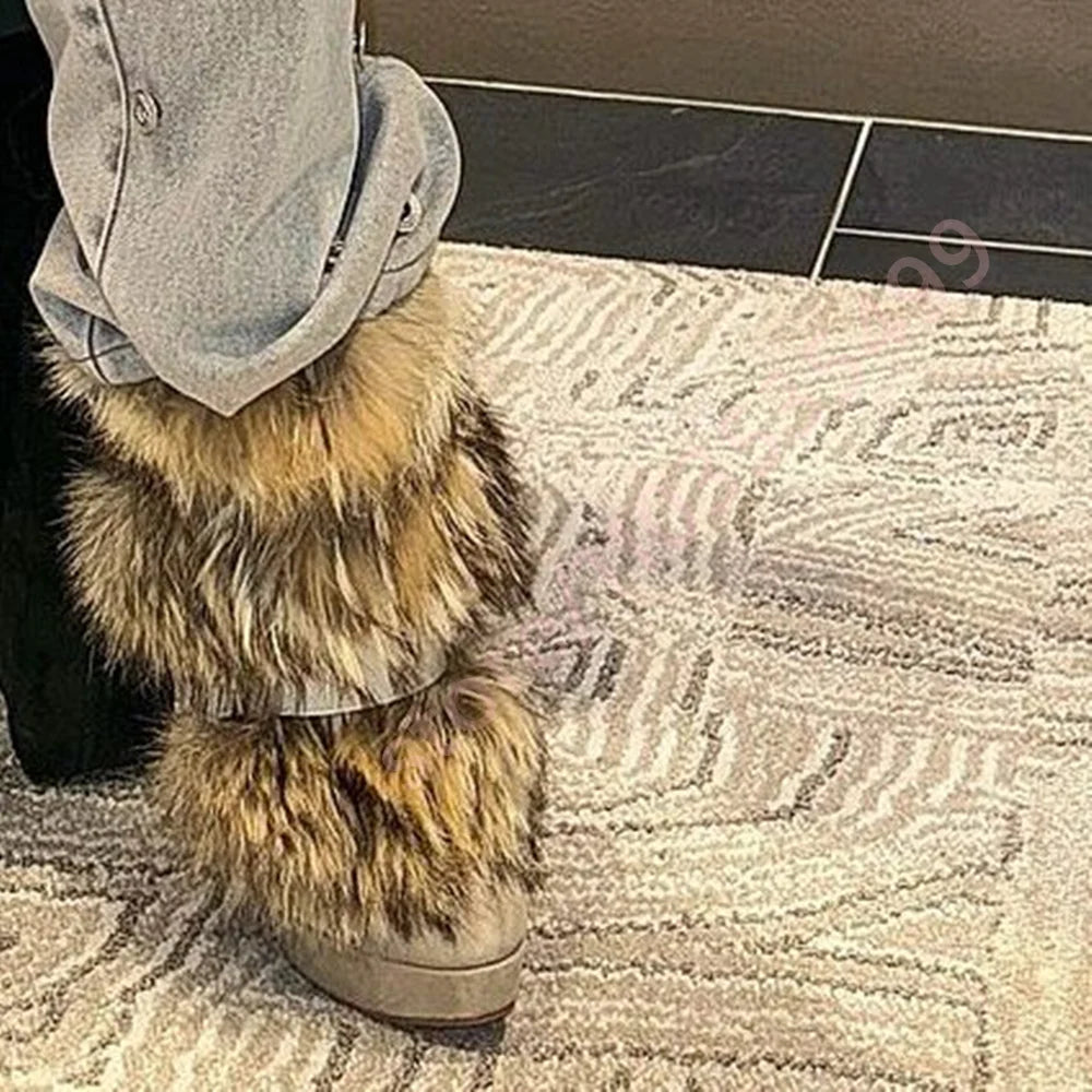 Winter Platform Belt Buckle Soft Fur Short Boots Fashion Show Party Casual Furry Boots New Sexy Women's Stiletto Warm Boots