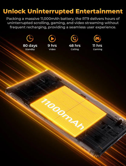 OUKITEL RT9 Rugged Tablet - 10.1" HD Display, 24(6+18)GB+256GB, IP68 IP69K Waterproof, 11000mAh Battery Android 14 Tablet PC