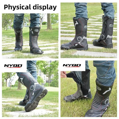AMU Motorcycle Riding Boots Winter High Top Motorcycle Boots Waterproof, Anti Slip, Anti-Fall Racing Professional Road Boots