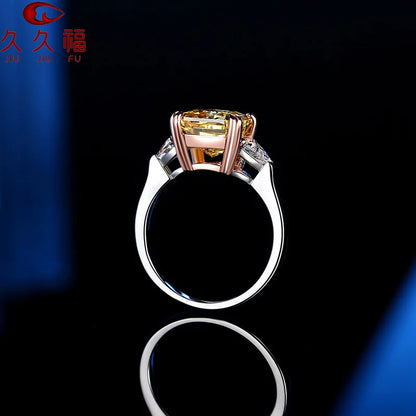 Fat Square Color Diamond Ring for Women, PT950 Platinum Inlaid 3 Carat Moissanite, suitable for daily wear and gift matching.