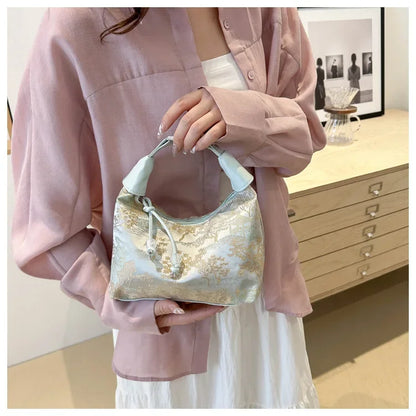 Fashion Luxury Women Embroidery Shoulder Bag Nylon Pearl Pendant Bucket Bag Versatile Handbag Retro Women Crossbody Bags сумка