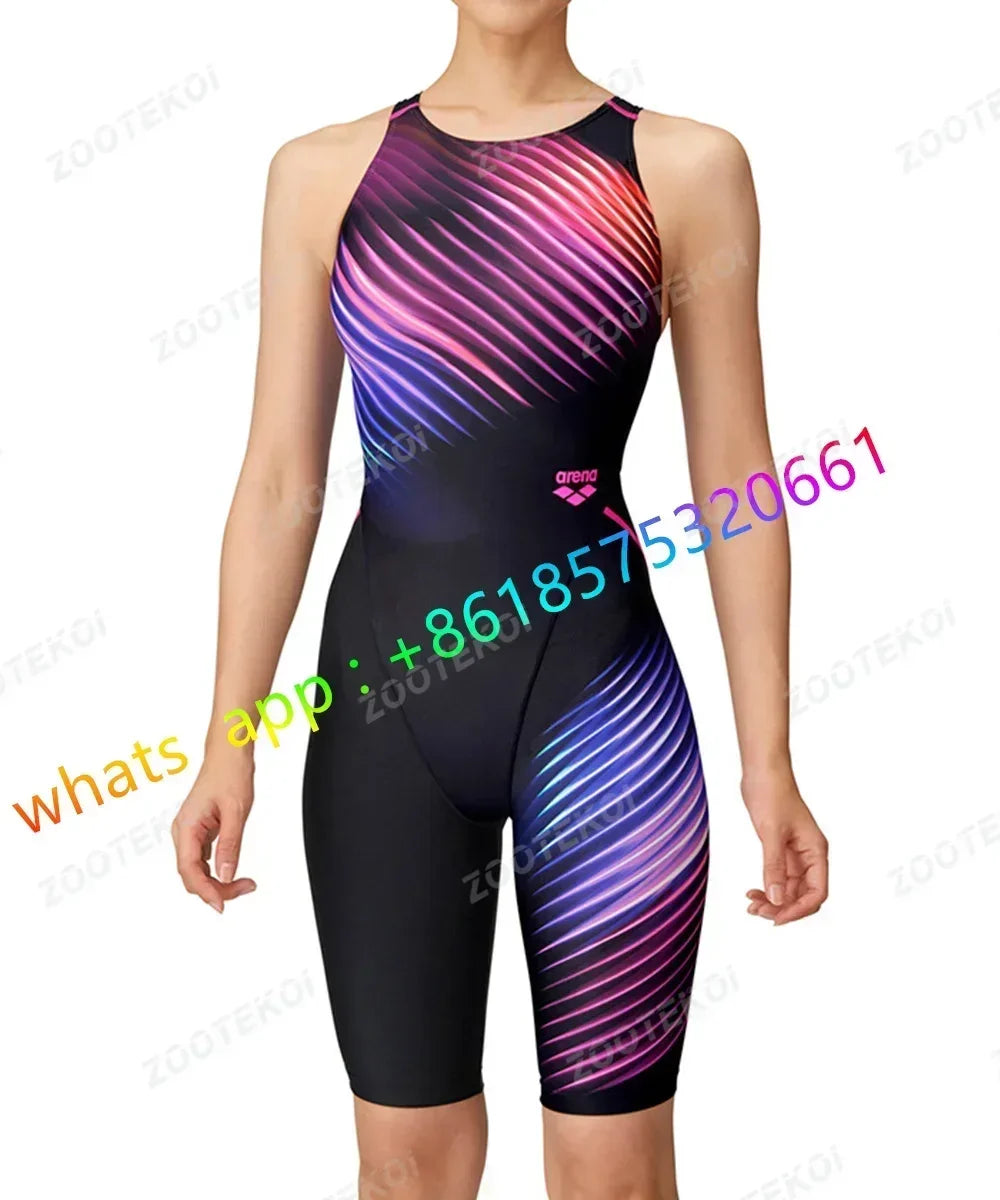 Womens One Piece Bodysuit Swimsuit Triathlon Competitive Pro Training Knee Length Swimwear Swimming Pool Comfort Bathing Suit