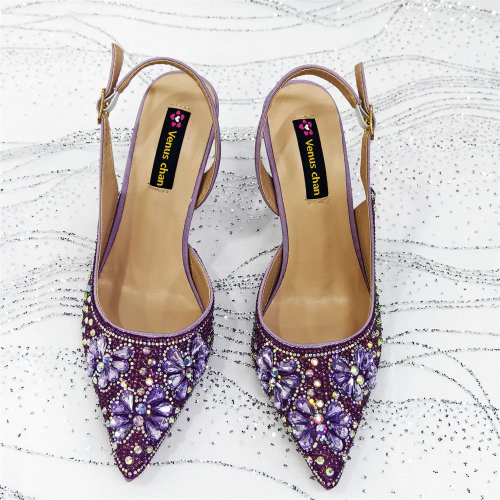 Luxury Handmade Flowers Shoes and Clutch for Women- Nigerian Style Elegant Crystal Heels with Matching Evening Bags