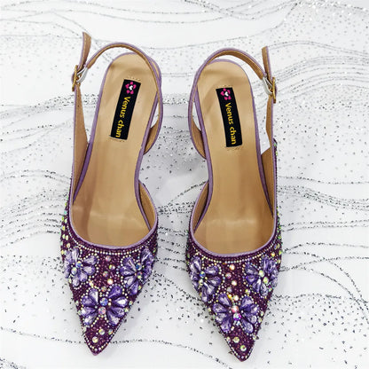 Luxury Handmade Flowers Shoes and Clutch for Women- Nigerian Style Elegant Crystal Heels with Matching Evening Bags