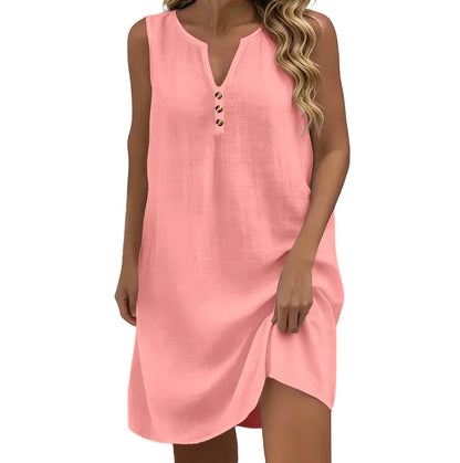 Summer Dresses For Women Sleeveless Cotton And Linen Dress V-Neck Vacation Beach Sundress Casual Solid Holiday Party Robes