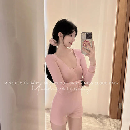 Women's Short Jumpsuits Slim Fit Stretch One Piece Yoga Playsuits Romper Sexy Fitness Female Basic Low-cut Zipper Sportwears