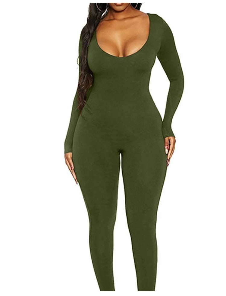 Spring and Summer New Women's Jumpsuit Long Sleeve Solid Color Skinny Jumpsuit Fashion Sports Fitness Jumpsuit Pullover