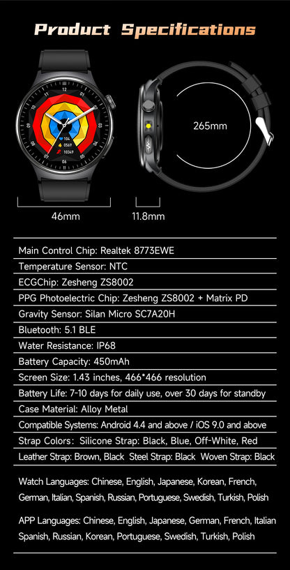 2026 New Health Sport ECG AI Diagnosis Smart Watches Men Heart Rate Blood Pressure IP68 Waterproof Smartwatches For Men Women