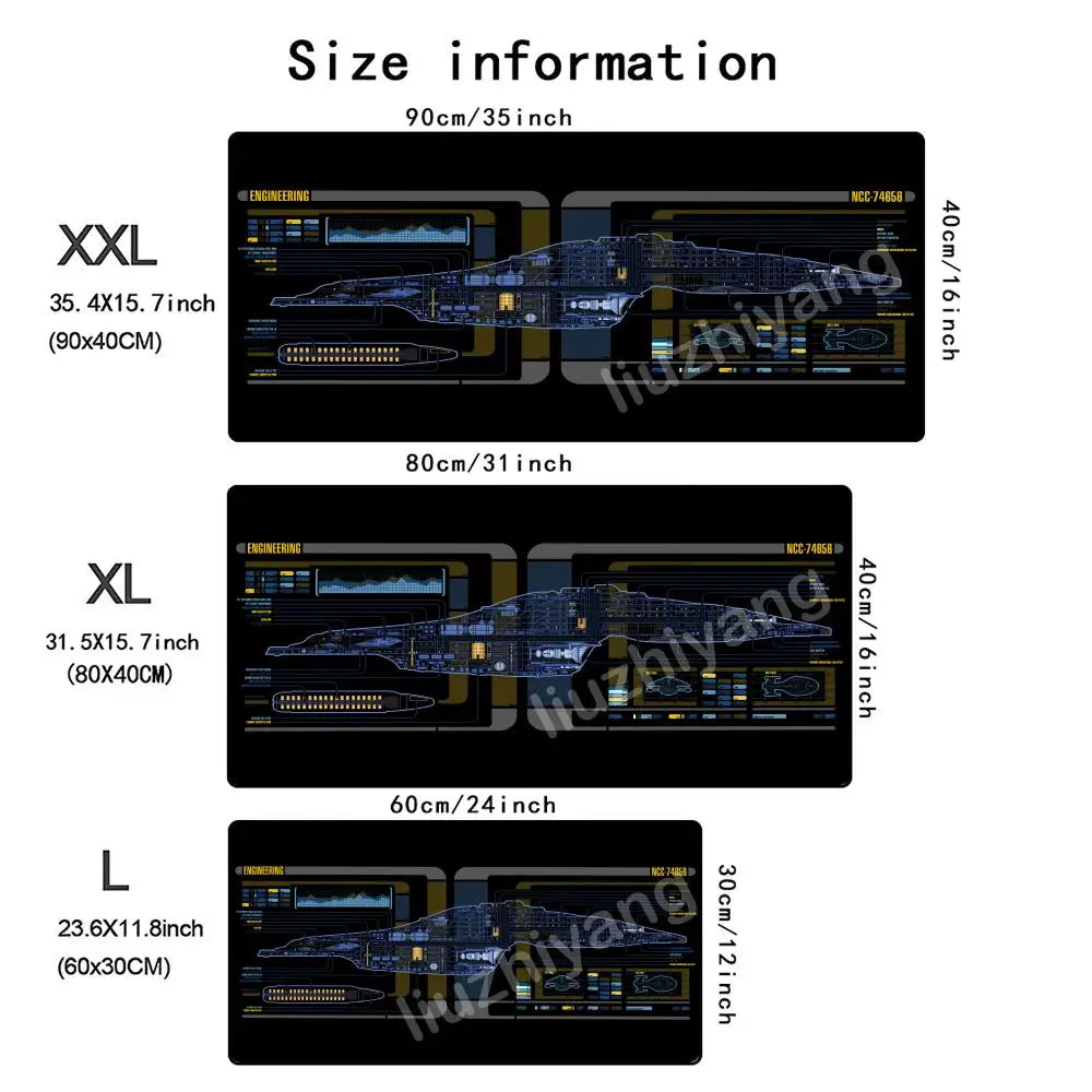 Spaceship Blueprints Mouse Pad Large Computer Office Game Table Mat Rubber Anti-slip Stitched Keyboard Mats 90x40 XXL Desk Pads