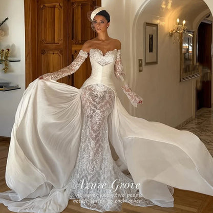 Azure Customized Sweetheart Neck Lace Wedding Dress Lace Mermaid Luxury Wedding Dresses Bridal Gowns Off Shoulder Detachable