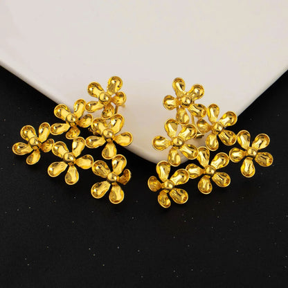 Fashion Silver Gold Color Hollow Shape Necklace Earrings Bracelet Ring Set for Women Exaggerated Design Jewelry Gift for Party