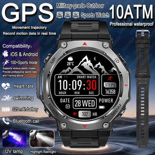 2026 New Military Active Edge Smart Watch Men 10ATM Waterproof GPS Motion Track 100+Sport Modes Heart Rate HD BT Call Smartwatch
