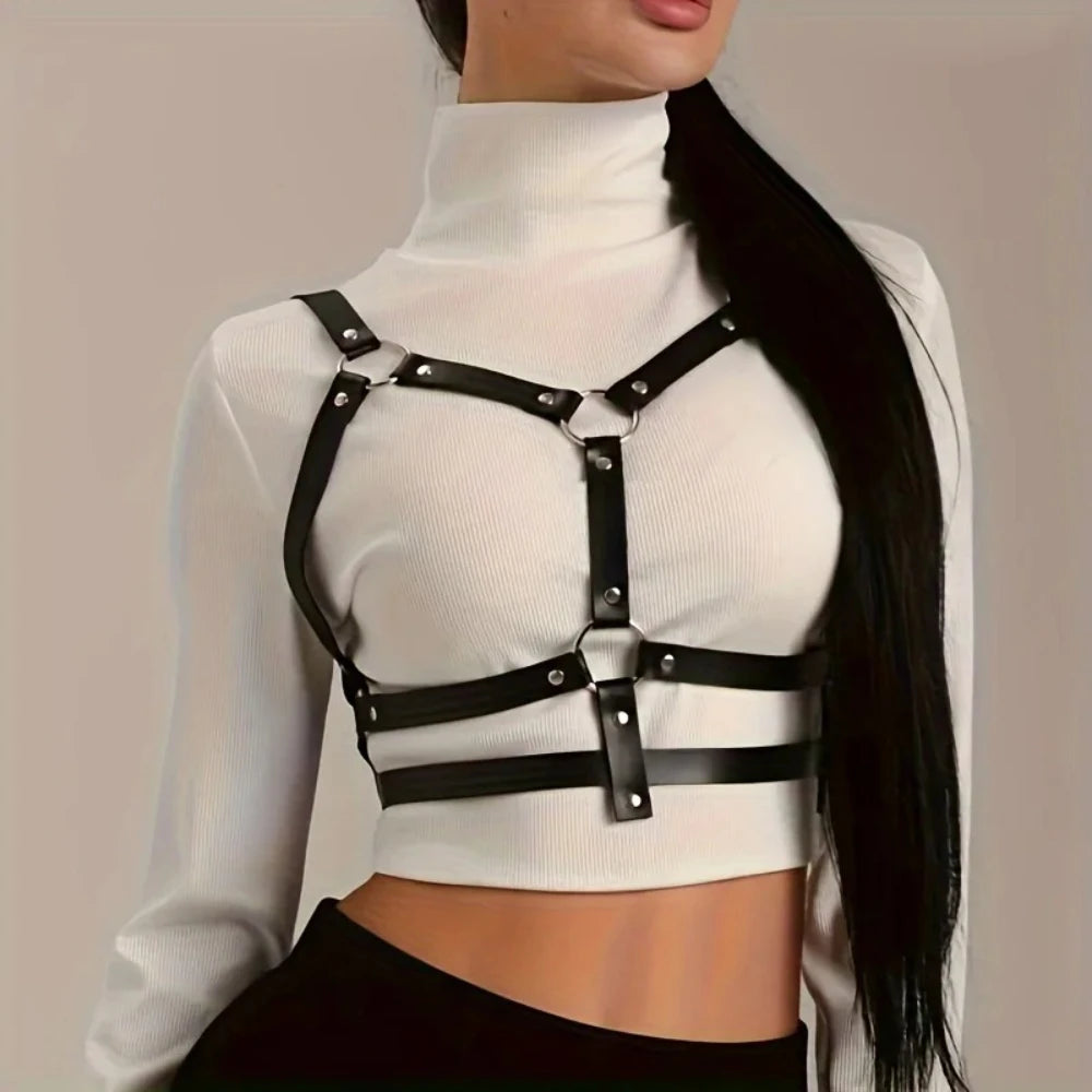 Women Fashion PU Leather Belt Street Style Bondage Body Harness Punk Decorative Harness Gothic Waistband Clothing Accessoreis