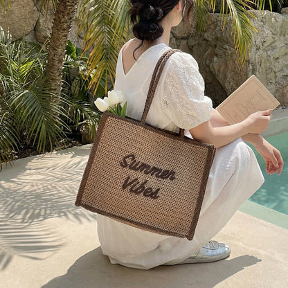 Large Capacity Women Tote Bag 2026 New Fashion Hand-made Straw Bag Female Shoulder Handbag Causal Commuter Bags for Ladies