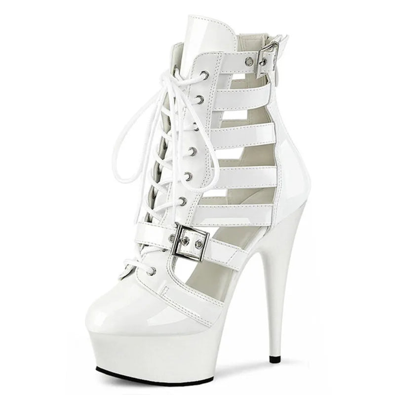 New Roman Hentian high lace-up short boots 13cm 15cm 17cm pole dance high heels fashionable and sexy waterproof platform boots