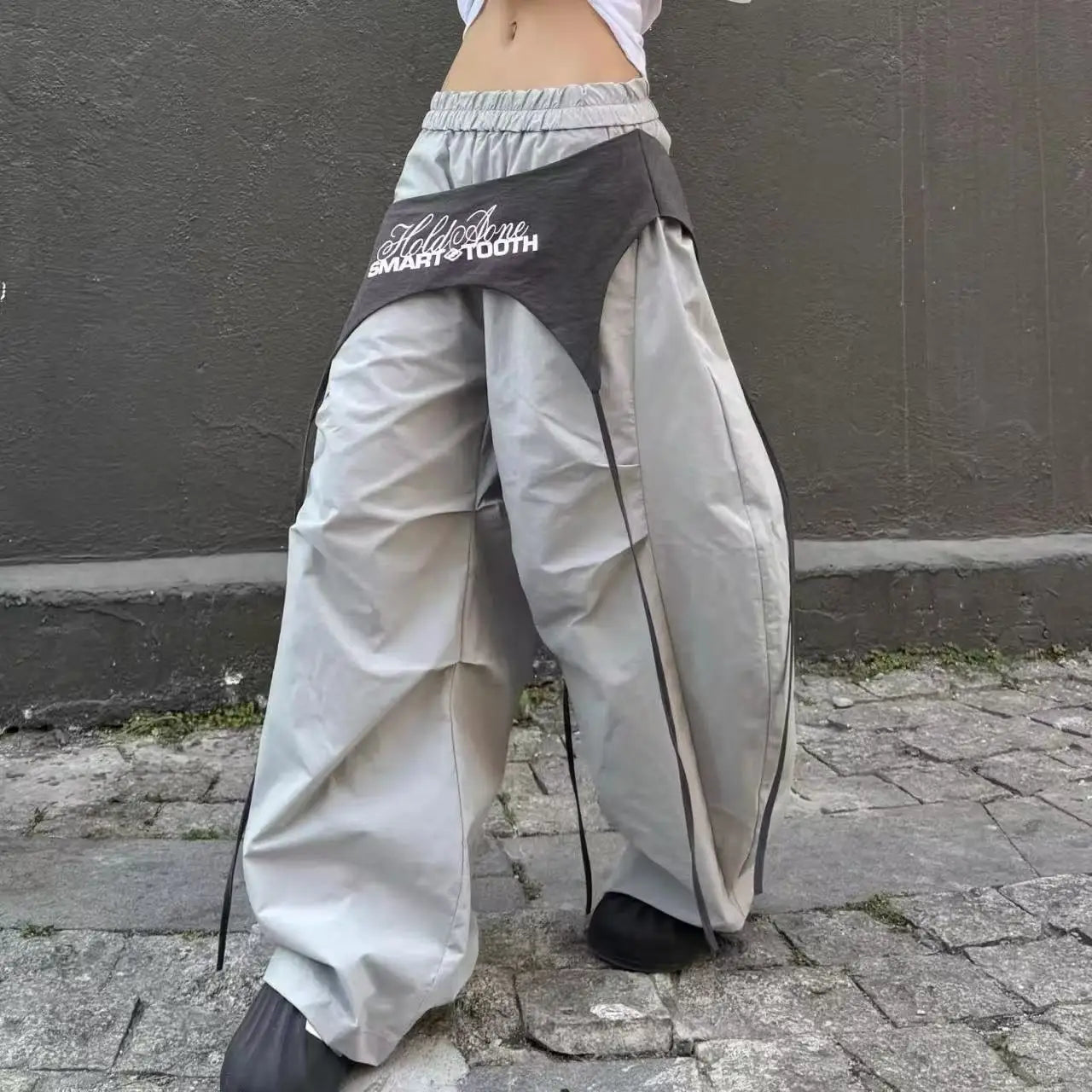 Women Y2K Wide Leg Cargo Pants 2026 Spring Cross-layer Straps Casual Hip Hop Dance Streetwear Trousers Baggy Vintage Fashion