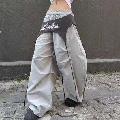 Women Y2K Wide Leg Cargo Pants 2026 Spring Cross-layer Straps Casual Hip Hop Dance Streetwear Trousers Baggy Vintage Fashion