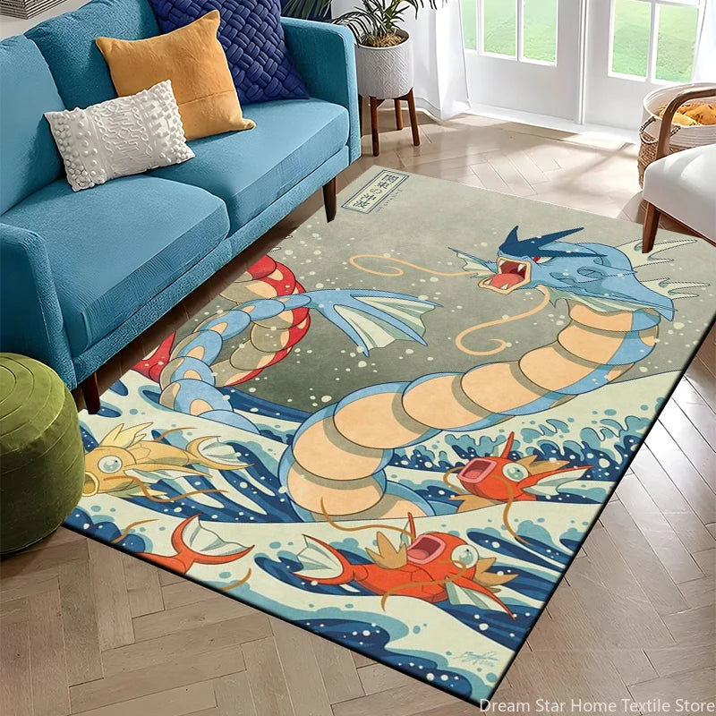 Japanese Anime Pokemon Card Retro Charizard Area Carpet for Living Room Home Decor Sofa Table Rug Anti Slip Chair Floor Mat Gift