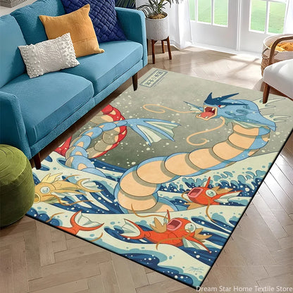 Japanese Anime Pokemon Card Retro Charizard Area Carpet for Living Room Home Decor Sofa Table Rug Anti Slip Chair Floor Mat Gift