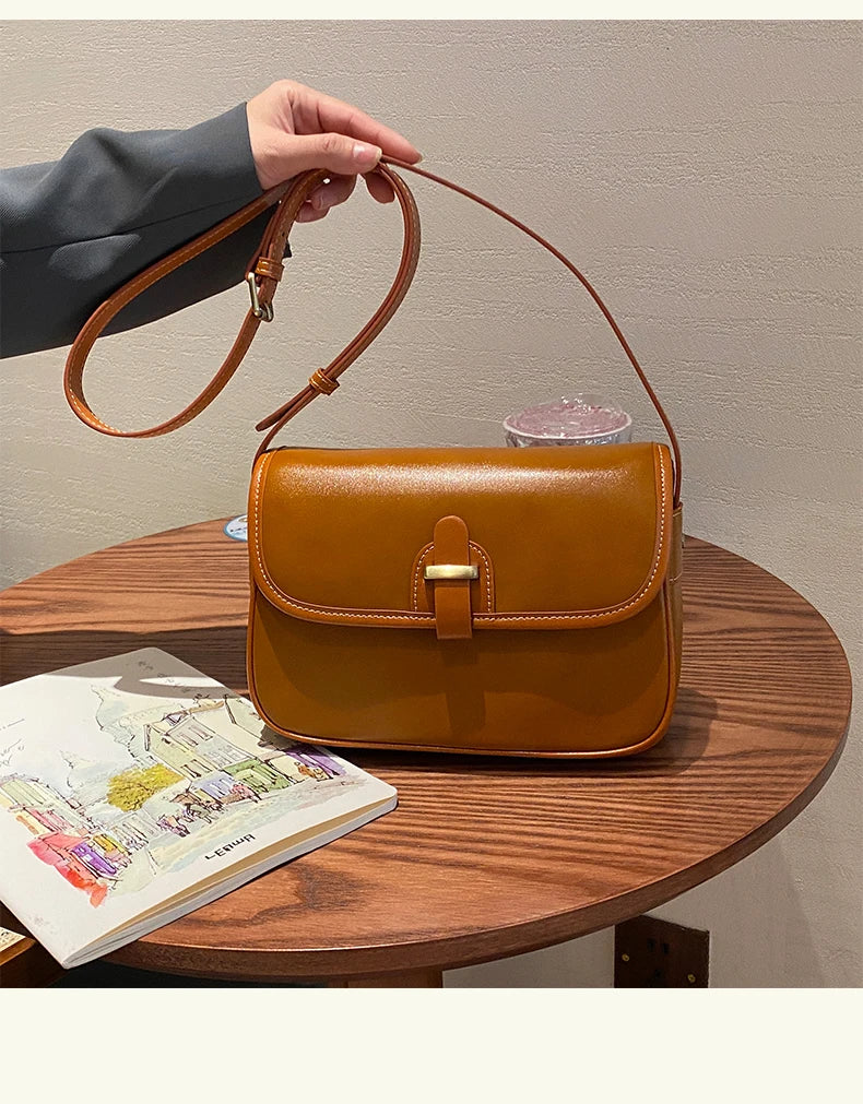 Female Cowhide Luxury Designer Handbags Women's Natural Cow Leather Shoulder Bag Ladies Fashion Small Square Crossbody Bags New