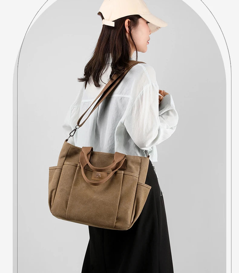 High Capacity Top-Handle Bag For Women Shoulder CrossBody Bag Vintage Canvas Ladies Tote Messenger Bag Female Travel Handbag
