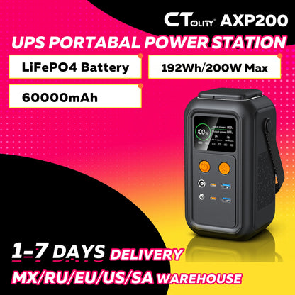CTOLITY AXP200 200W Portable Solar Generator 192Wh Power Station Lifepo4 Battery Camping Power Bank Emergency Supply 140W PD