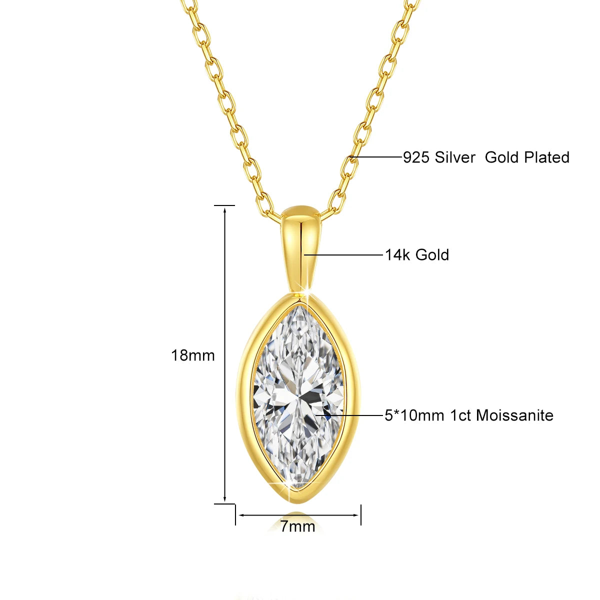 AU585 Gold 14K Marquise Cut Moissanite Pendant Necklace Woman Leaf Shape Clavicle Chain Water Drop Diamond Necklaces