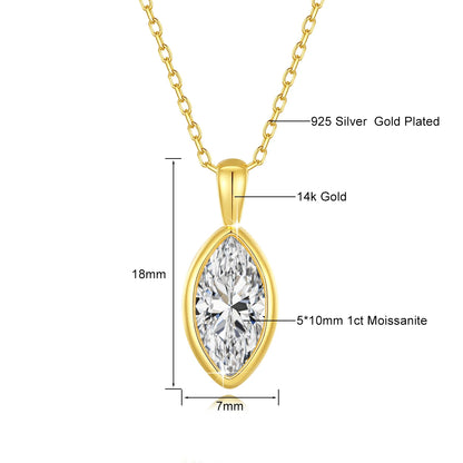 AU585 Gold 14K Marquise Cut Moissanite Pendant Necklace Woman Leaf Shape Clavicle Chain Water Drop Diamond Necklaces