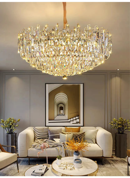 Modern Crystal Pendant Luxury Ceiling Chandelier LED Hanging Lamp for Living Dining Room Bedroom Home Decor Gold Luster Lighting