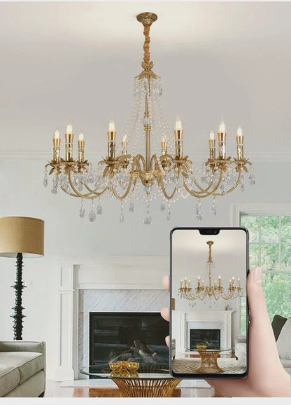 American Luxury Candle E14 Chandelier Living Room Lustre Crystal Hanging Lamp Copper Suspend Lamp Led Luminarias Decor Lamparas