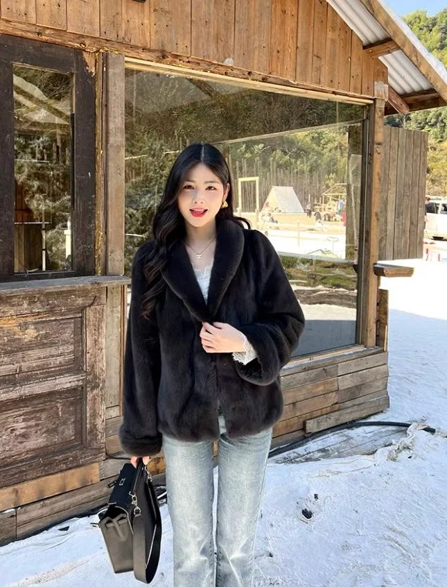 Ladies' real mink fur coat, collar mink fur leather jacket, winter warmth and fashion