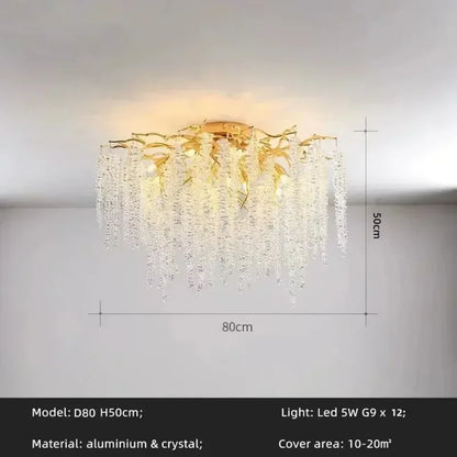 Modern Luxury Gold Branch Tassel Crystal LED Pendant Light Dining Room Living Room Indoor Home Decoration Atmosphere Fixtures