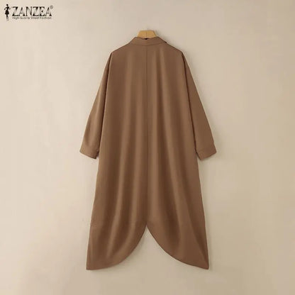 ZANZEA Women's Oversized Jumpsuits Collared Long Sleeves Button Up Drop-Crotch Harem Pant Overalls Casual Streetwear Playsuits