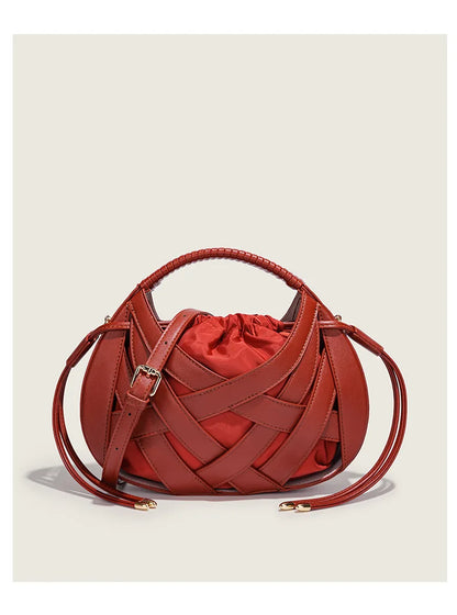 Fashion Woven Hollow Women Handbags Luxury Designer Ladies Shoulder Messenger Bag Small Totes Tassel Lady Composite Bag Burgundy