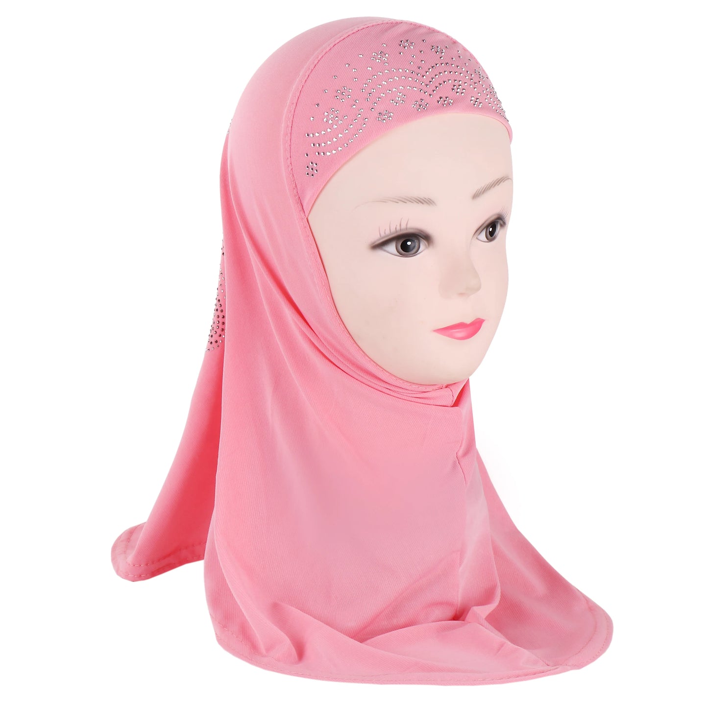 H360 Cute Simple Small Girl Hijab with Rhinestones Cute Scarf Hats Baby Caps Can Fit 2-6 years old girls