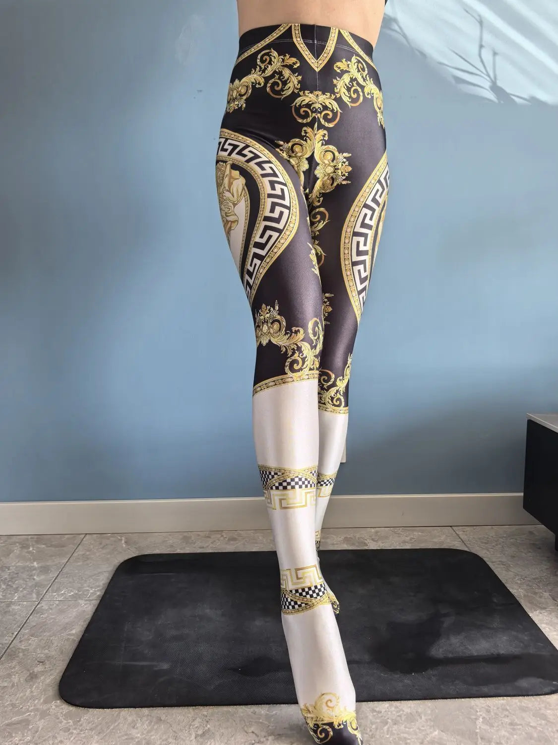 No elastic leopard print seam high waist tights yoga pants Plus size women sports tight leggings