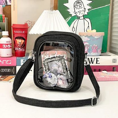 New Denim Ulzzang Ita Bags Female Transparent Badge Doll Show Crossbody Shoulder Bag Individuality Designer 2 Sides Bolso Mujer