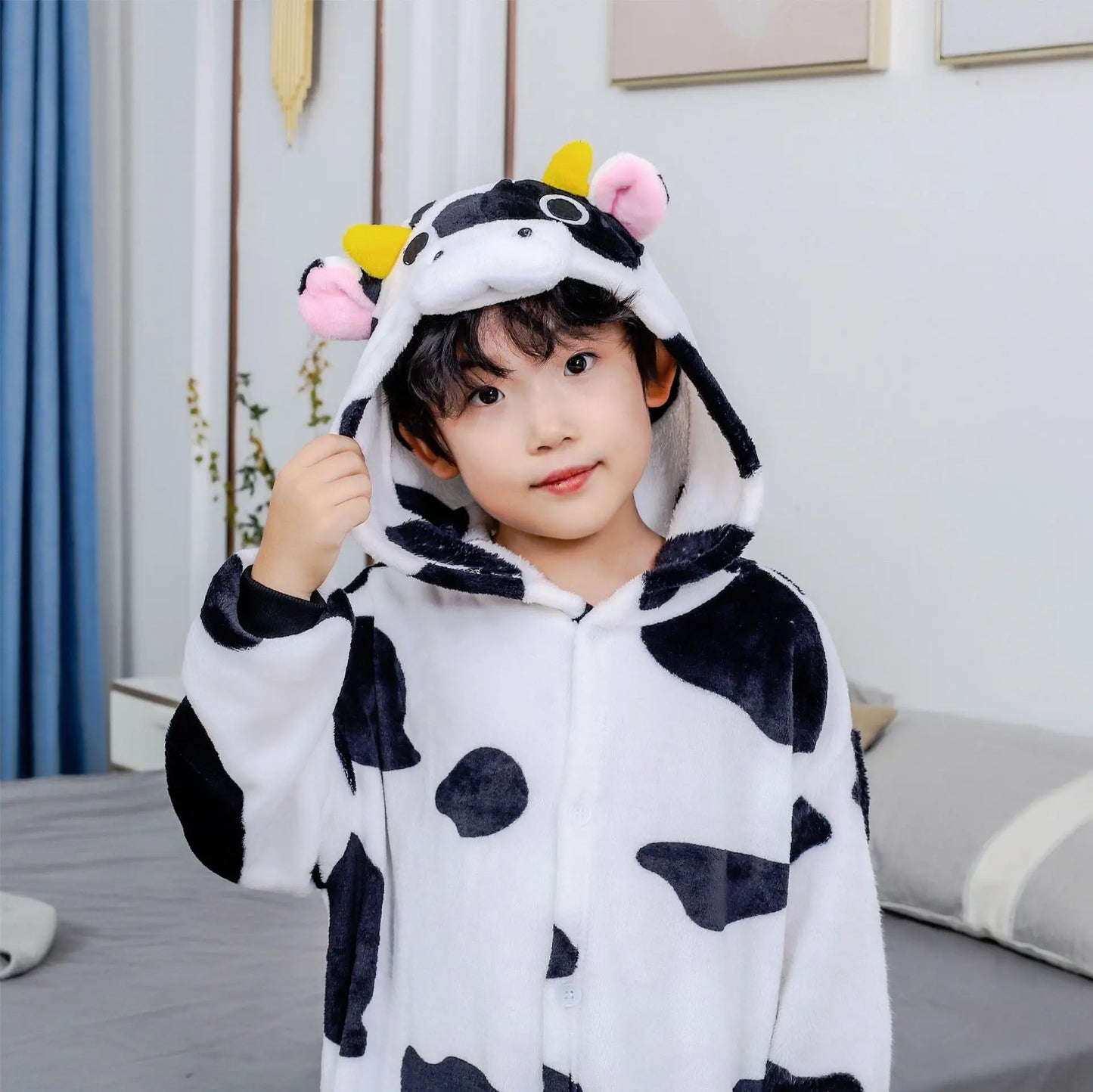 Adults Cow Cartoon Pajamas Animal Onesies Cosplay Costumes Jumpsuit Hooded Sleepwear Halloween One Piece for Performing