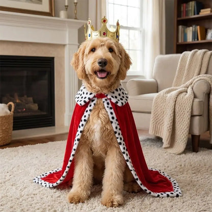 Adjustable Dog King Cloak Velvet Trimmed Cozy Plush Dog King Cape With Crown Breathable Pet Costume For Small Medium Large Dogs