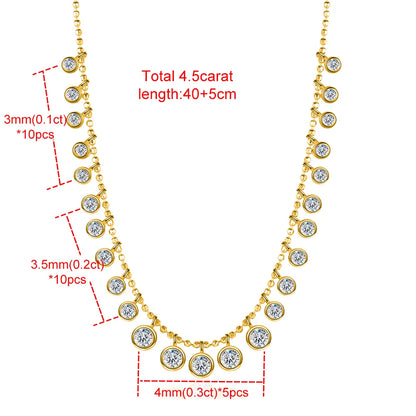 Bezel Set 4.5cttw Full Moissanite Gradient Necklace for Women Sparkling Round Bubble Diamond Neck Chain S925 Silver Jewelry Gift