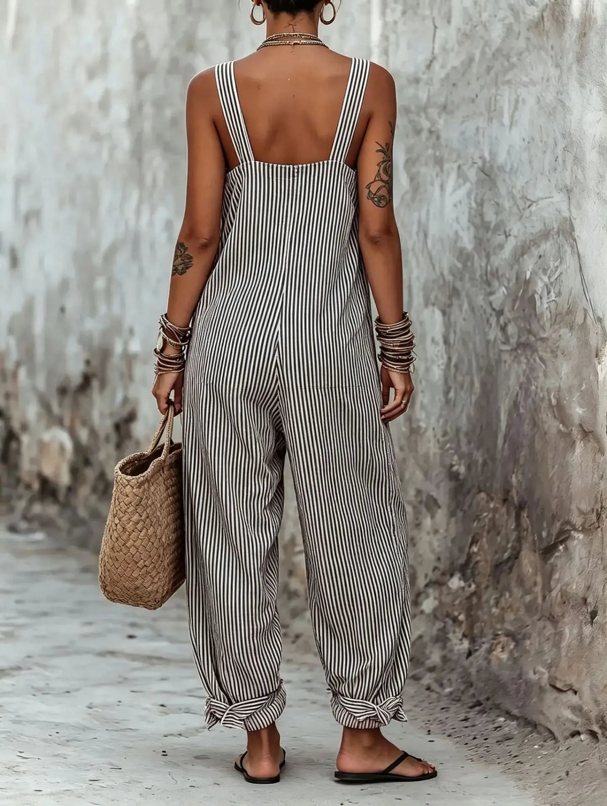 Women Print Striped Jumpsuits Sleeveless Square Neck Spliced Pocket Wide Leg Pants Casual One Piece Rompers Tank Summer 2026