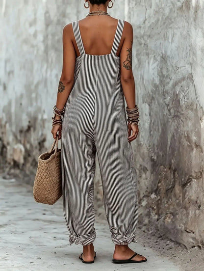 Women Print Striped Jumpsuits Sleeveless Square Neck Spliced Pocket Wide Leg Pants Casual One Piece Rompers Tank Summer 2026