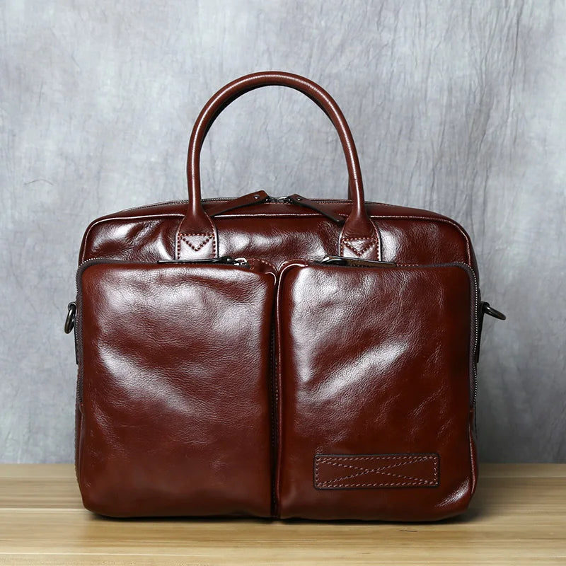 Retro Leather Men's Briefcase Top Layer Leather Handbag Casual Shoulder Messenger Bag Business Laptop Bag Trendy Men's Bag NZPJ