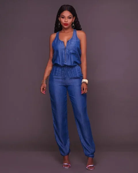 Oversize Summer Sleeveless Wash Vest Denim Jumpsuits Women Pleated Vintage Overalls Romper Streetwear Loose Clothes Fashion Jean