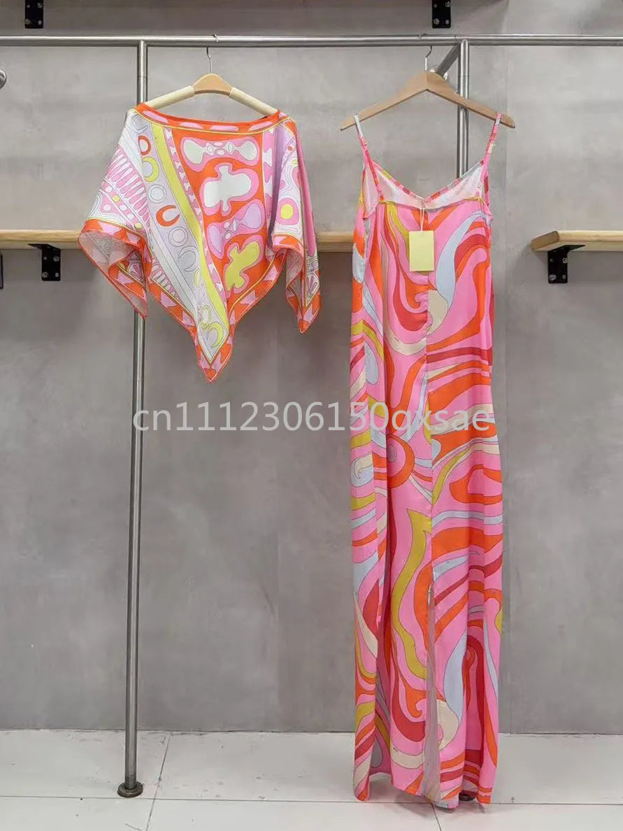 Luxury Design Women's Pink Cloaks Dress Sets with Designer Signature Letter Logo Classic Brand  Women's Top Quality Tops Sets