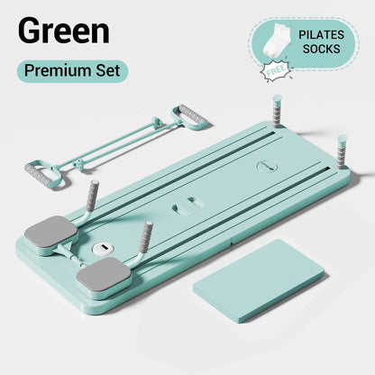 UMAY Multifunctional Pilates Board with Count Timer Foldable Abdominal Trainer with Yoga Mat Resistance Tubes Portable Full Body Workout Plate for Core Glute Back Exercise