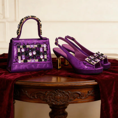 Fashion Women Shoes and Bags To Match Set Nigeria Party African Shoe and Bags Set for Wedding Rhinestone Elegant Pumps for Lady